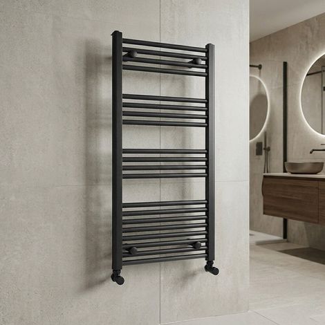 Termoarredo bagno H 112 x L 55 cm in acciaio nero opaco (1/4)