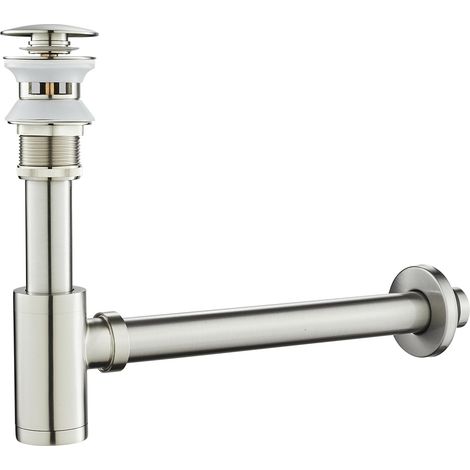 Siphon avec Bonde avec Trop-plein, Laiton Universel Design Siphon Anti-Odeur pour Lavabo, Siphon Pop-Up, Bonde Vidage Syphon, Nickel Brossé (1/5)