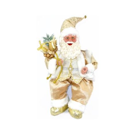 Decorazione Natalizia Babbo Natale con Carillon Seduto Panna e Oro 45 cm (1/2)