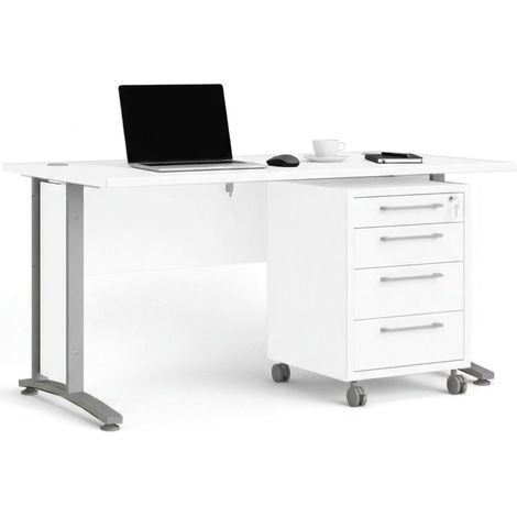 Dmora - Scrivania Orphee, Scrittoio multiuso, Tavolo per ufficio porta PC, Piano di lavoro, 150x80 h75 cm, Bianco e Grigio