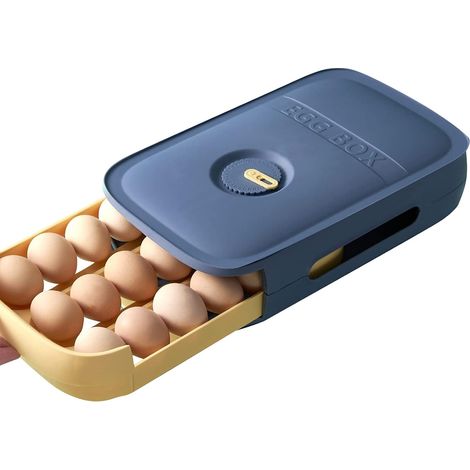 Boite a Oeuf,Tiroir Boite Oeufs Rangement Frigo,Panier Oeuf cuisine Plastique,Empilable Egg Distributeur Box,Support Oeuf Refrigerateur Bleu (1/5)