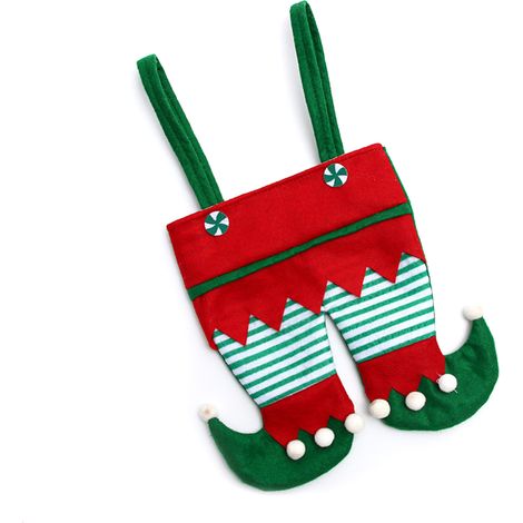 Sachets à bonbons lutins de Noël, sacs à pantalons rayés de Noël, sacs cadeaux non tissés pour les fêtes de fin d'année (1/5)