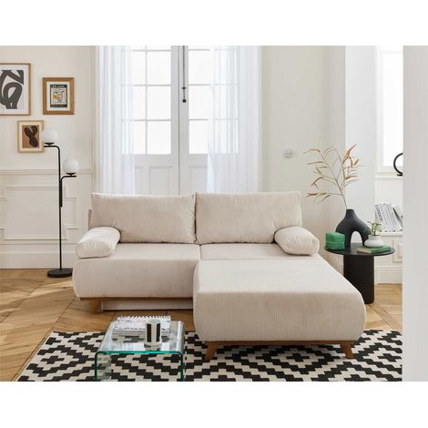 Cristal - 3-sitzer sofa - schlaffunktion und bettkasten und großer sitzsack - cord - beige