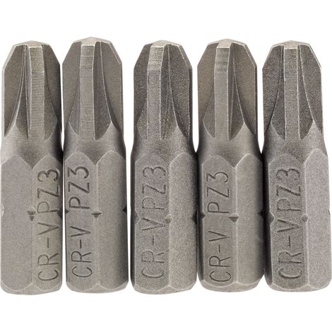 Draper 5-Piece 25mm No.3 Phillips Pozidriv PZ Type Insert Bits with 1/4" Hex Shank (Model 64016) (1/5)