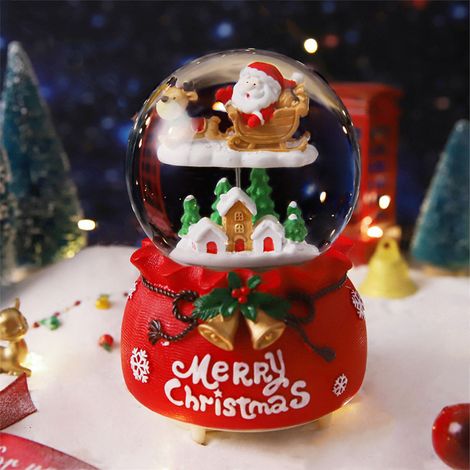 Boîte à musique de Noël, décoration musicale de Noël en résine, artisanat pour enfants et étudiants, 2136, traîneau grand format avec lumières et neige. (1/5)
