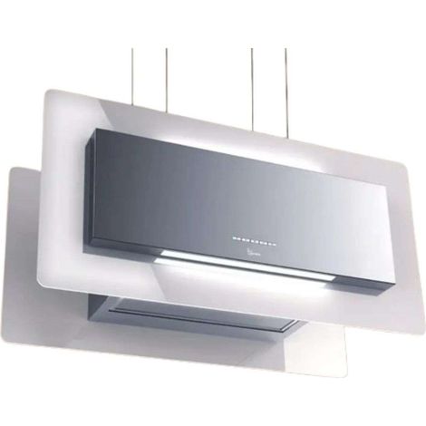 CAMPANA TRISIA APPESA cm. 90x43 - Acero inoxidable, cristal blanco - 800 m3/h (1/3)
