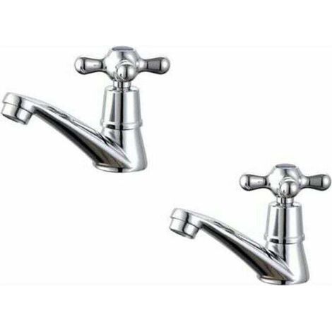 Mitigeur de lavabo lot de 2 robinets pour salle de bain, mitigeurs avec poignée en croix chromé poli (1/4)