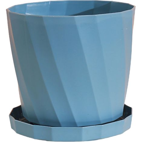 Pots de fleurs multifonctionnels simples en plastique PP rond et épais avec soucoupe, bleu M (1/5)