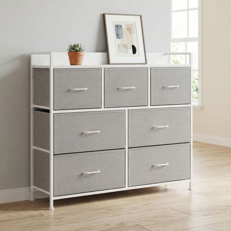 Commode avec 7 Tiroirs, Armoire, Structure en Métal, Style Industriel, Gris et Blanc (1/5)