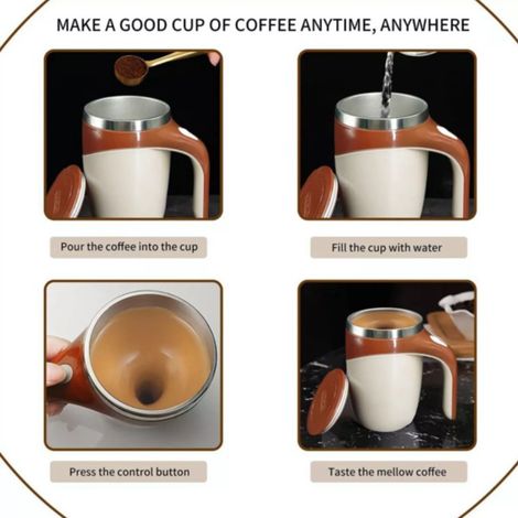 Tragbarer magnetischer Kaffeebecher, 380 ml, vollautomatisch, Edelstahl, kaffeefarben. (1/5)