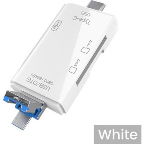 Lecteur De Carte - USB 2.0 Type C - 6 En 1 - Pour Cartes TF Et Micro SD - Blanc - 1 Pièce