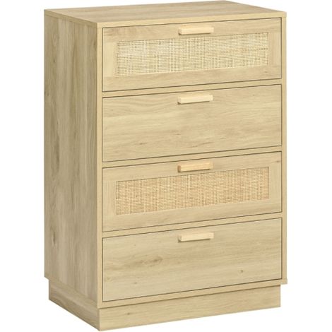 Four-Drawer Rattan Weave Chest with Wood Finish for Stylish Storage Solutions