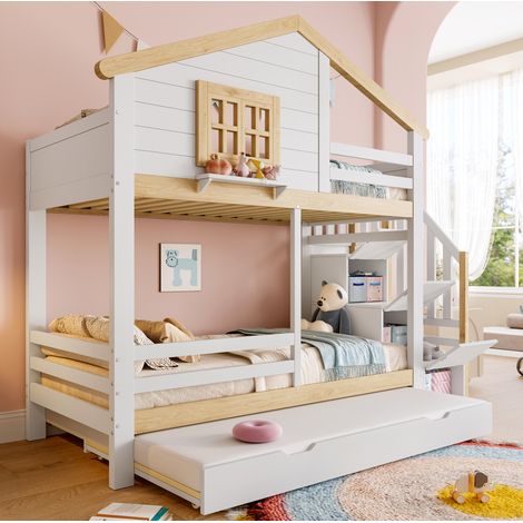 lit superposé enfant gigogne rangement 90x200 pin OKMYHOME (1/5)