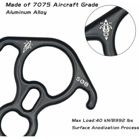 Dispositif de Descente à Oreille Recourbée 50kN Descendeur Figure 8 Aluminium Materiel pour Les Loisirs De Plein Air Appliquer Cordes