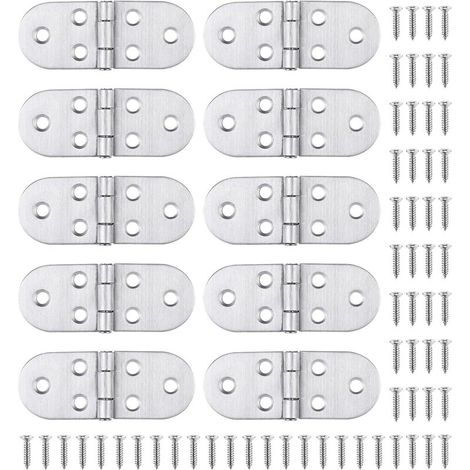 10 Charnière Inox et Vis, Montage facile et solides, pour Table Pliante, Porte de Placard, Trappe, Fenêtre Bateau/Maison