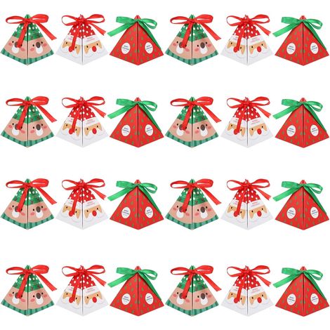 24 Boîtes de Bonbons Noël Boîtes Triangulaires avec Rubans pour Biscuits et Petits Cadeaux Décorations de Noël (1/5)