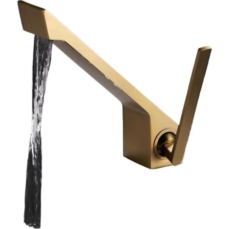 Robinet de cuisine Robinets mélangeurs de lavabo chaud et froid gris pistolet, robinet mitigeur de salle de bains de style cascade créatif, kit de lavabo, accessoires de robinet en métal(Gold) (1/5)