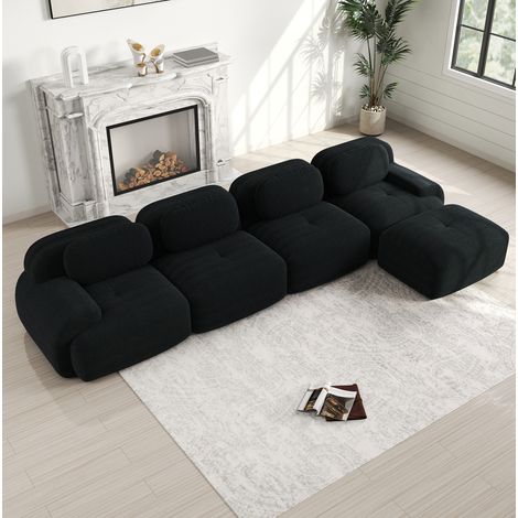 Canapé d’angle modulaire 4 places noir en corduroy avec mousse 32D, sans montage et base antidérapante (1/5)