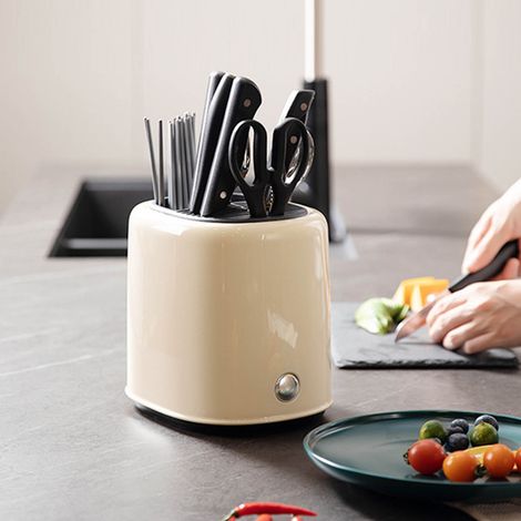 Luxuriöser Messerhalter für den Heimgebrauch, multifunktionaler Essstäbchenhalter, Abtropfgestell, freistehender Essstäbchenhalter, beige. (1/5)