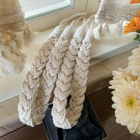 Lot de 2 Embrasses de Rideau en Corde Tressée avec Pompons, Fixation sans Crochet Ajustable pour Maison et Bureau (1/4)