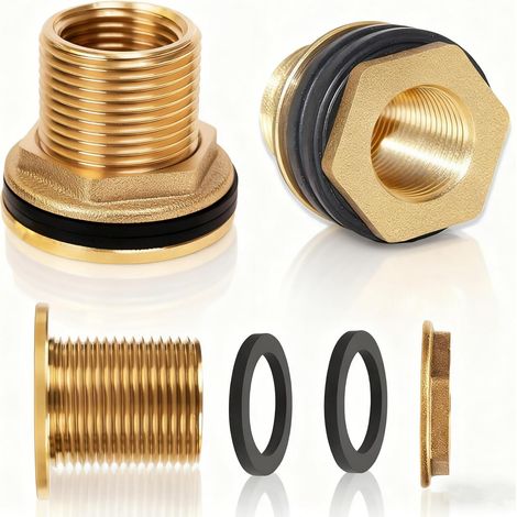 2 Pièces Raccord en Laiton pour Réservoir D'eau, Citerne Eau de Pluie, Avec Filetage Extérieur 3/4" x Intérieur 1/2" l'eau Tape Des Barils Pluie des Réservoirs d'eau - 1/2 inch (1/5)