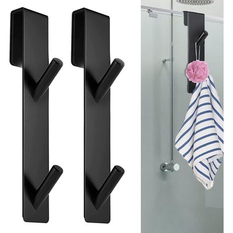 Crochet de Douche 2 Pièces - Porte Serviette pour Paroi de Douche en Verre, Inoxydable Noir, Crochets pour Porte en Verre sans Cadre, Compatible Épaisseur 6-12 mm (1/5)