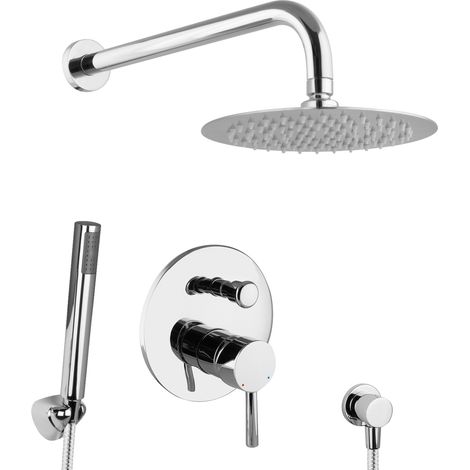 PaulGurkes Douche Pluie Tête de Douche 20cm Acier Inoxydable Ensemble Complet Rond Laiton (1/5)