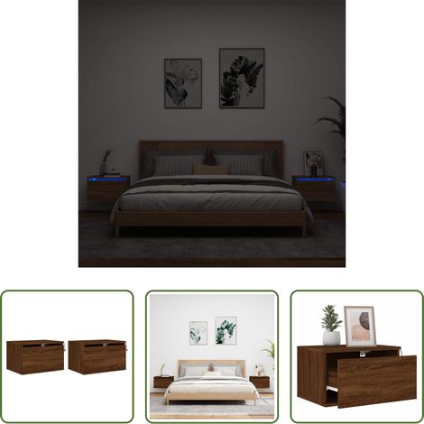 LED-Leuchten - Wand-Nachttische mit LED-Leuchten 2 Stk. Braun Eichen-Optik (1/5)