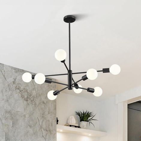 Lustre Spoutnik, suspension vintage 8 lumières, plafonnier industriel rétro, lustre moderne noir (sans ampoule blanche) (1/5)