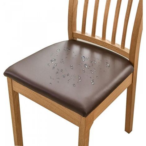 Lot de 4 housses de chaise imperméables, housses de siège extensibles amovibles en cuir PU pour salle à manger - Lot de 4 - Marron (1/4)