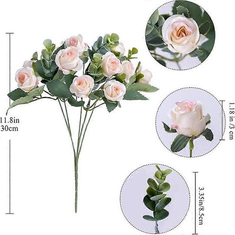 Bouquet de fleurs artificielles : roses blanches et rouges, feuilles d'eucalyptus, pivoines, décoration de mariage, fleurs artificielles pour fête, décoration intérieure et extérieure.rouge (1/5)