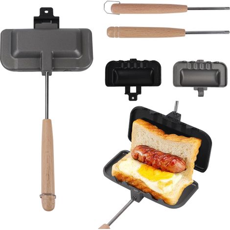 Gaufrier 3 en 1 double face – Machine à sandwich, presse à paninis, revêtement antiadhésif – 4 poignées amovibles – Pour crêpes et omelettes (1/5)