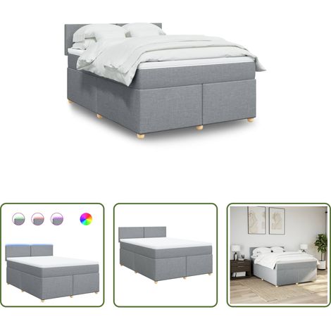 vidaXL Surmatelas - Sommier à lattes de lit avec matelas Gris clair 140x200cm Tissu (1/5)