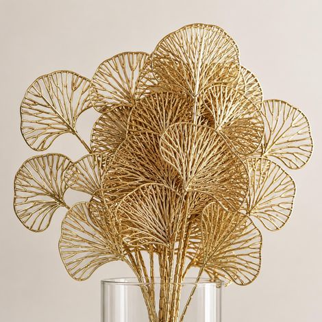 Pack of 6 x 65cm Golden Leaves Flower Arrangement Decoration - Premium Quality (1/5)