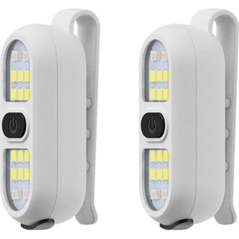 Clip-on flashlight, white, 5.82 x 22.3 cm, 2-pack, light for runner/cyclist, night walking, rechargeable, safety light, portable. (1/5)