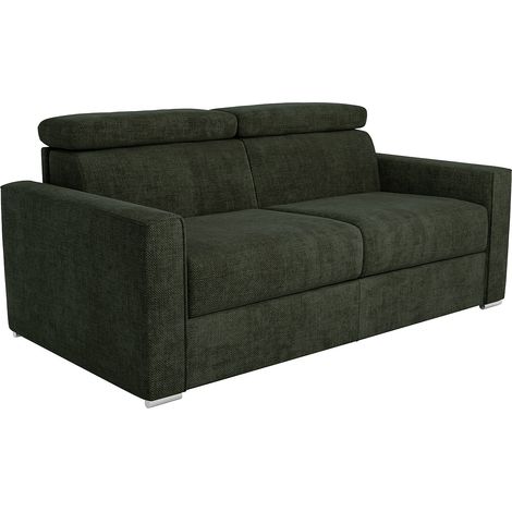 Divano letto 4 posti express in tessuto verde abete Letto 160 cm Materasso 22 cm memory foam - VIZIR (1/4)