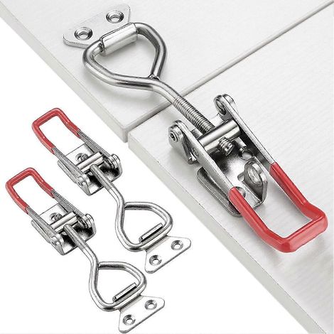 Ensemble de 2 tendeurs à levier en acier inoxydable avec verrou de caisse réglable à trou de serrure pour boîtes, placards, tiroirs, portes et fenêtres (1/5)