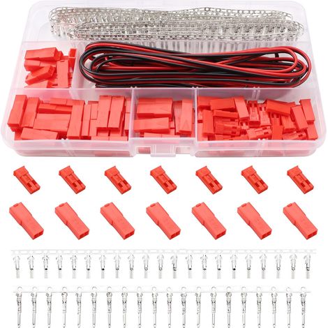 60 Ensembles 360 Pièces 2.5mm JST-SYP 2 Broches Connecteur Kit, JST SYP Femelle et Mâle Rouge Plug Housing Crimp terminal Connector Kit, avec 2m 22AWG 2 Circuits Câble