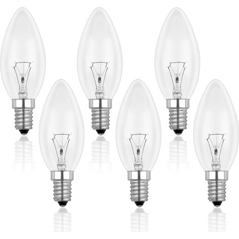 Ampoule Bougie Clair E14 40W, Ampoule Incandescence Dimmable, Blanc Chaud 2700K, 400LM, Ampoule Flamme, E14 Ampoules à bougie à vis Edison, Pack de 6 (1/5)