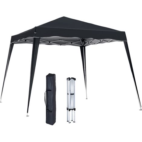 Outsunny 3 M x 3 M Base/ 2.5 M x 2.5 M Top Pop Up Gazebo, 2 Person Setup Instant with Carry Bag, Height Adjustable Slant Leg Party Tent Instant Event Shelter for Garden, Patio, Black