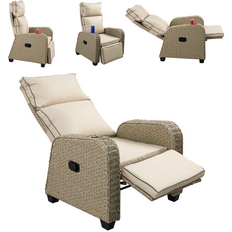 Rattan Outdoor Recliner Cushioned Patio Chair