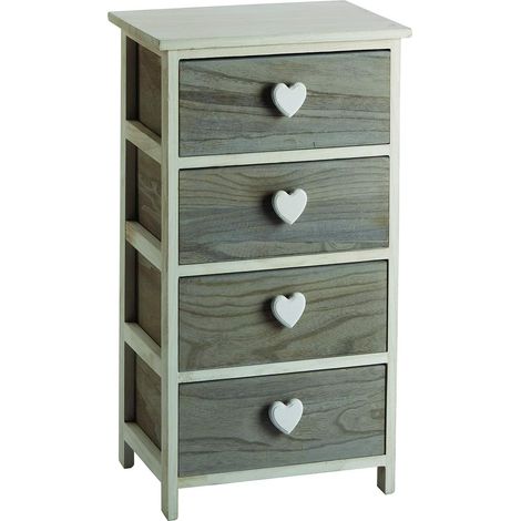 King Home Paulownia Holz Kommode 40x29x73h cm 4 Schubladen W/Kern weiß/grau