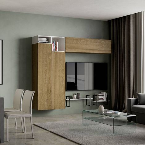 Parete soggiorno Isoka A21B L.234 H.194 P.39,5 Quercia e Bianco (1/5)