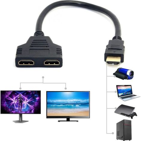 – Répartiteur HDMI 1 entrée 2 sorties – Compatible HDTV, moniteurs LCD et projecteurs – Mise en miroir d'images – Compact et facile à ranger