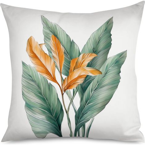 Housse de coussin, Coussin feuilles vertes, style bohème, 60x60 cm (1/5)