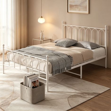 Cama juvenil 140x200 cm blanca de metal con somier de láminas y almacenaje inferior (1/5)