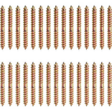 30 Pièces M6x50mm Vis à Double Extrémité, Tête Double Extrémité Bois à Bois, Boulons Filet Autotaraudeur, pour Fixation de Meubles, Connecteur de Travail, Zinc Coloré (1/5)