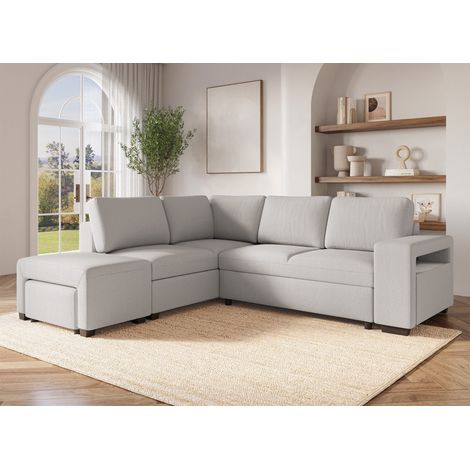 Canapé d'angle convertible en tissu beige ALBAN - Angle gauche (1/5)