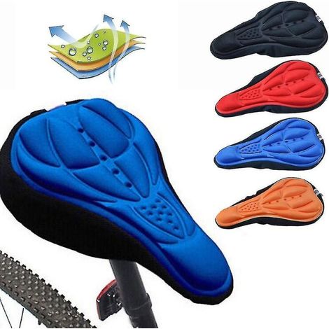 Housse de selle de vélo respirante, coussin épais et doux, en mousse 3D polymère, bleue. (1/4)