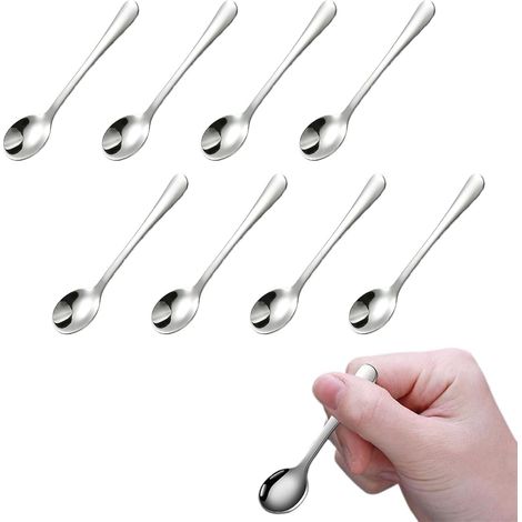 8 Cuillères à Café Mini, 7,5 cm Cuillères en Acier Inoxydable Argenté, Petites Cuillères Espresso pour Thé, Café, Miel, Sel, Épices (1/5)